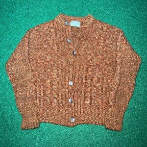 Vintage Thane Virgin Wool 50s 60s Retro Knit Cardigan Orange S/M 18x21 Sweater